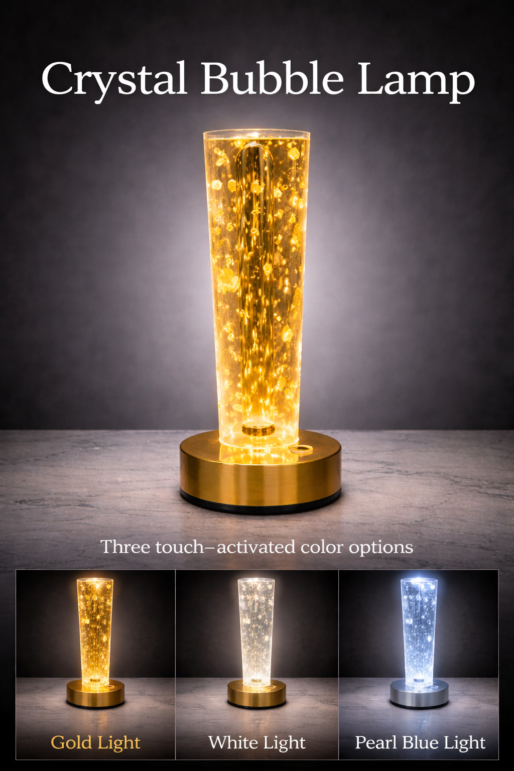 Luxury Touch Control LED Crystal Bubble Rechargeable Lamp – 3 Color Modes