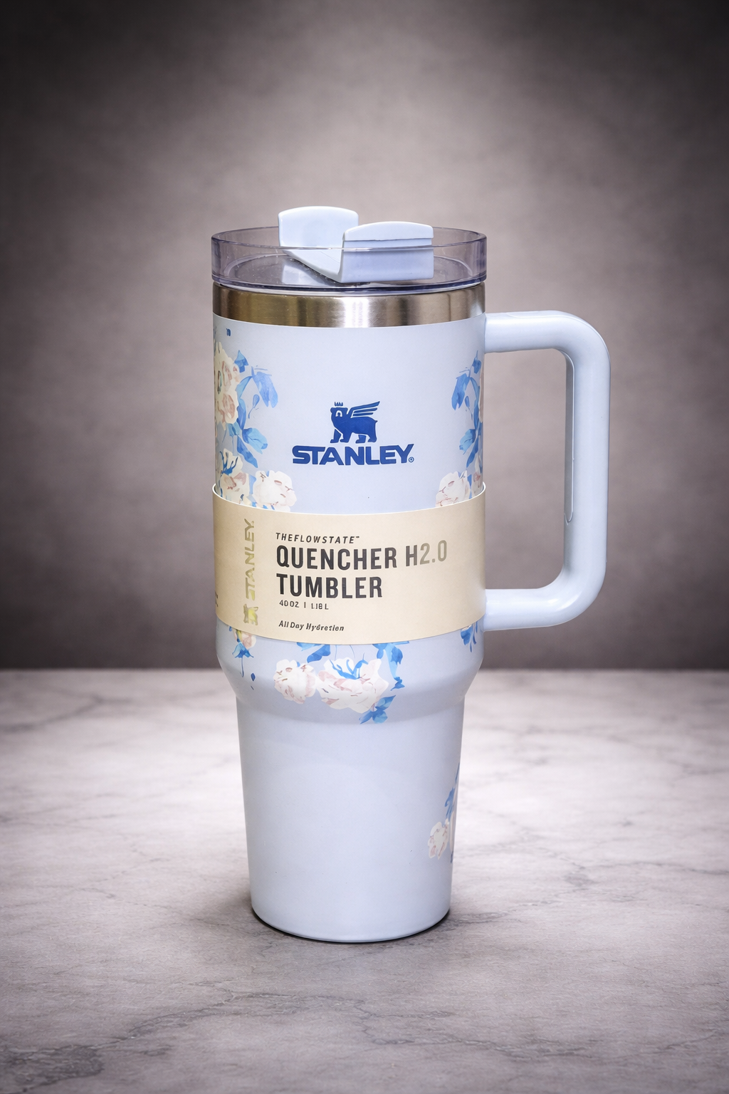 Floral Blue Stanley Quencher H2.0 40 OZ – Stylish Hydration Companion Tumbler
