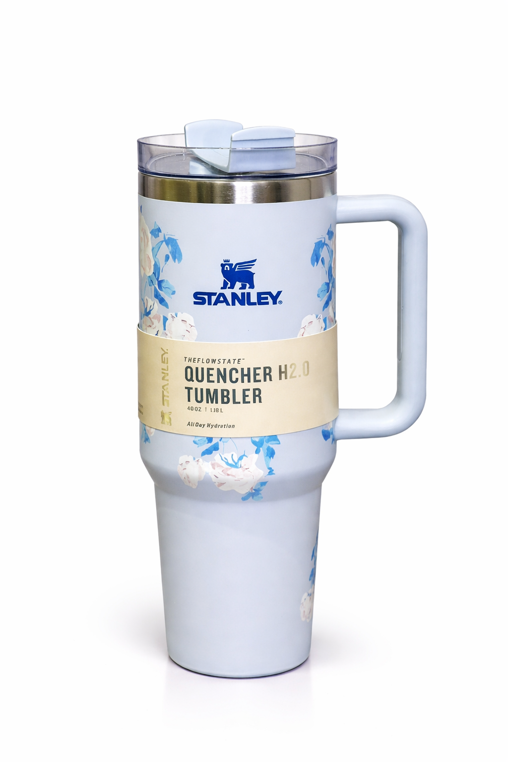 Floral Blue Stanley Quencher H2.0 40 OZ – Stylish Hydration Companion Tumbler