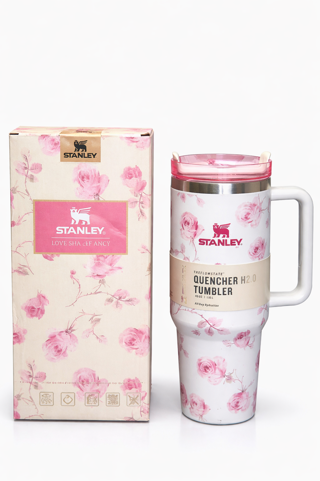 Rose Print Stanley Quencher H2.0 40 OZ – Chic & Trendy Tumbler