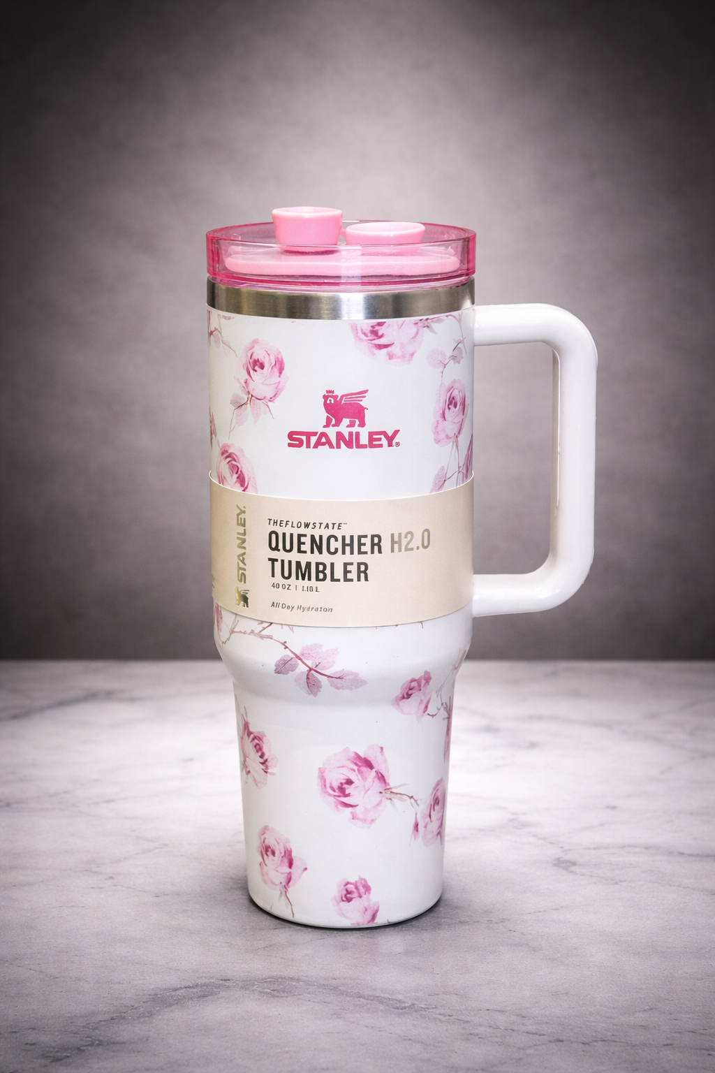 Rose Print Stanley Quencher H2.0 40 OZ – Chic & Trendy Tumbler